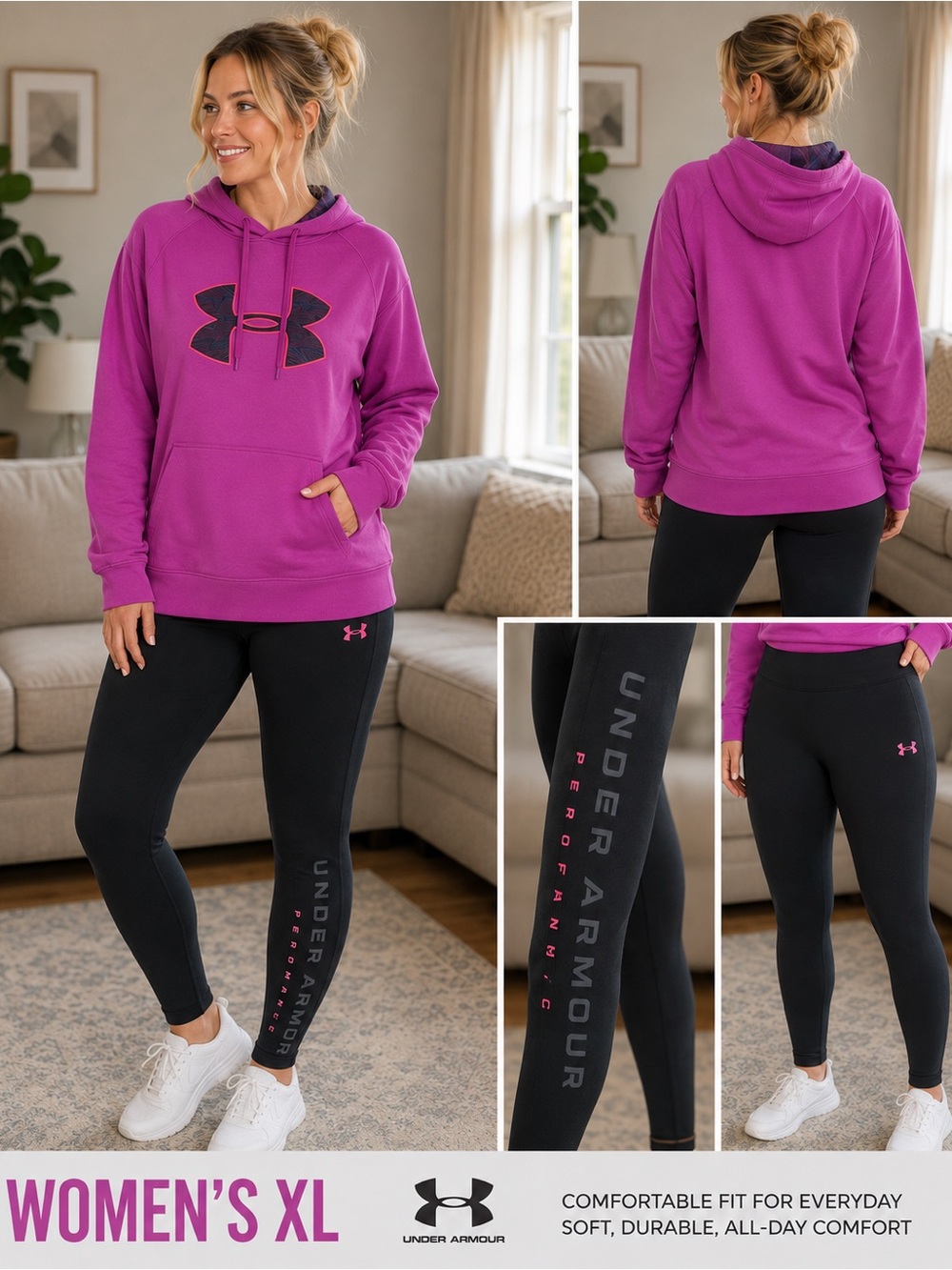 Under Armour Women's large Magenta Pullover Hoodie with black XL leggings